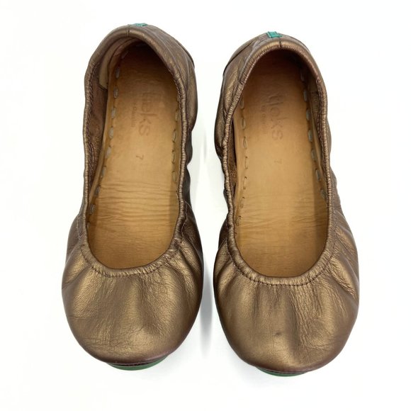 TIEKS Metallic Bronze & Turquoise Leather Foldable Ballet Flats Size 7 - Picture 1 of 16